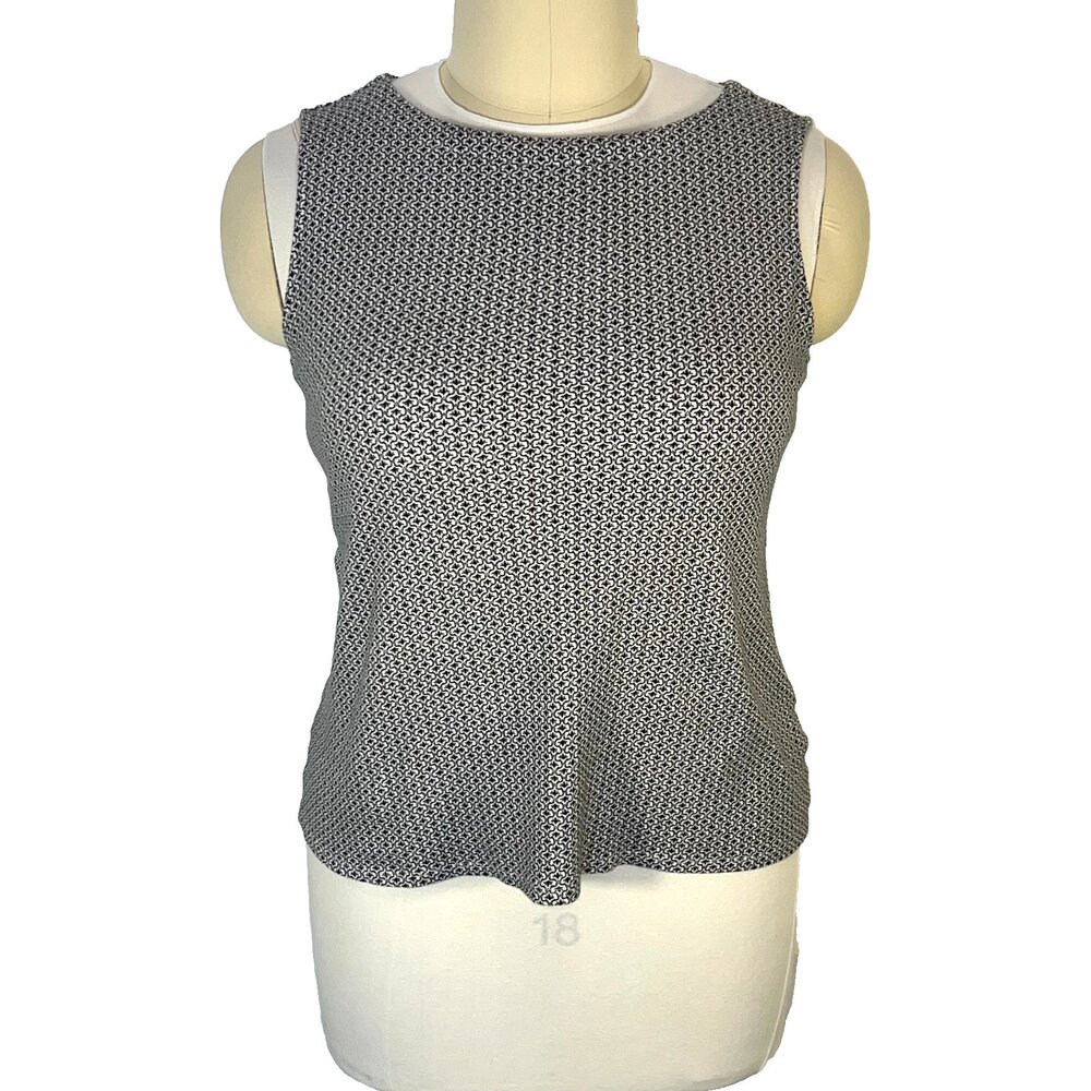 Croft & Barrow Tank Top Womens XL Black White Mini Trellis Boat Neck